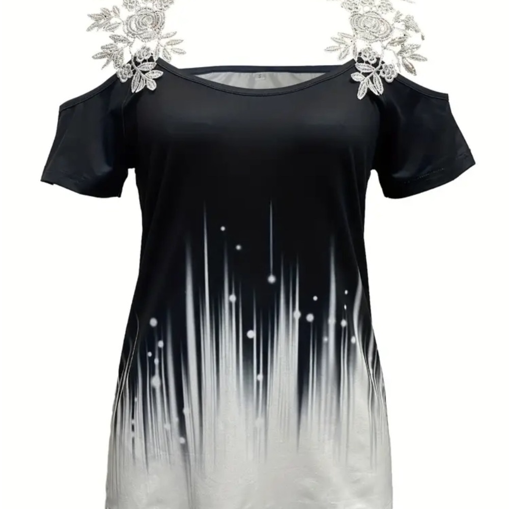 This Is The Cutest Color Block Cold Shoulder Tshi… - image 3